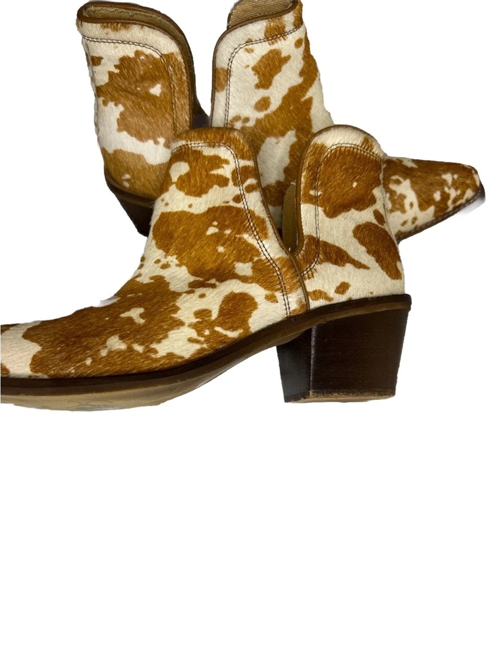 MYRA BAG Cow Hair On Hide Leather Ankle Cowboy Boots Women’s 9 White & Brown - Picture 14 of 16